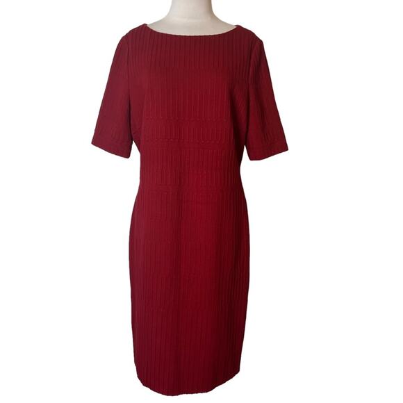Hugo Boss Hadea Textured Jersey Sheath Dress Red - Picture 3 of 8